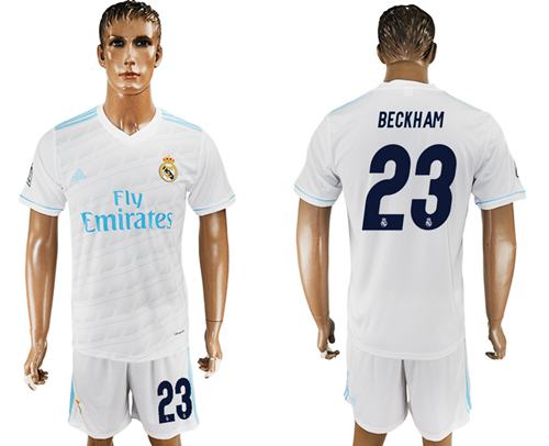 Real Madrid #23 Beckham White Home Soccer Club Jersey